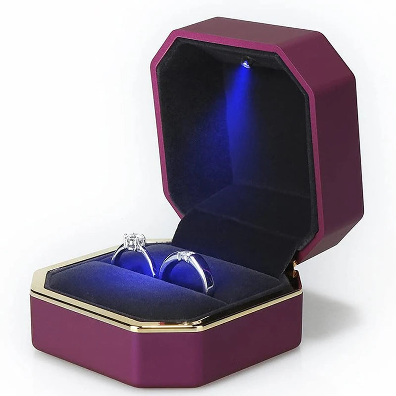 LED Jewelry Ring Box – Luxury Velvet Pendant & Necklace Display with Light for Proposal & Engagement