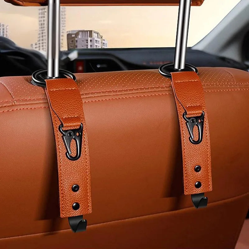 Car Interior Accessories PU Leather Hooks Storage Clips Front Seat Headrest Organizer Holder Auto Fastener Hangers Space Saving