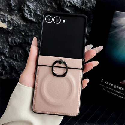 360 Rotating Magnetic Ring Holder Phone Case For Samsung Z Flip 7 6 5 4 3 Flip6 Flip5 Flip4 Flip3 5G PU Leather Back Cover