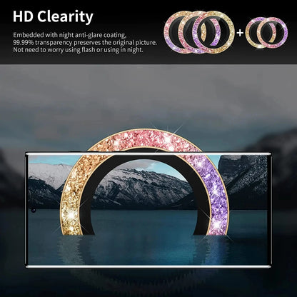 Diamond Glitter Lens Glass For Samsung Galaxy S26 Ultra Plus HD Clear Camera Protector For Samsung S25 S24 Metal Ring Lens Film