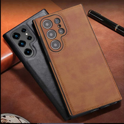 Luxury Vintage PU Leather Case for Samsung S26 Ultra S25 S24 Plus S23 S22 S26Ultra Slim Camera Shockproof Soft Bumper Back Cover