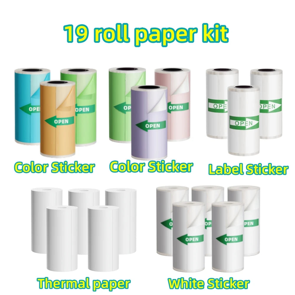 New 10 Roll Sticker Paper for Mini Printer Label Sticker Paper Color Thermal Paper Width for Label Maker Printers Photo Printing