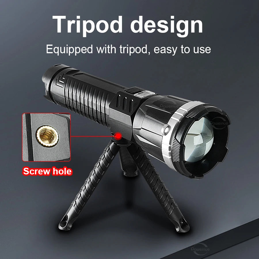 19000000LM Super Powerful Flashlight Built-in 3*18650 High Power Torch Rechargeable LED Light Big Aperture Camping COB Lantern
