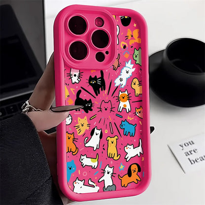 Painted Phone Case for Apple iPhone 17 16 15 14 13 12 11 Pro Max 7 8 Plus SE Air Cases Minimalist Cartoon Animals Doodle Style