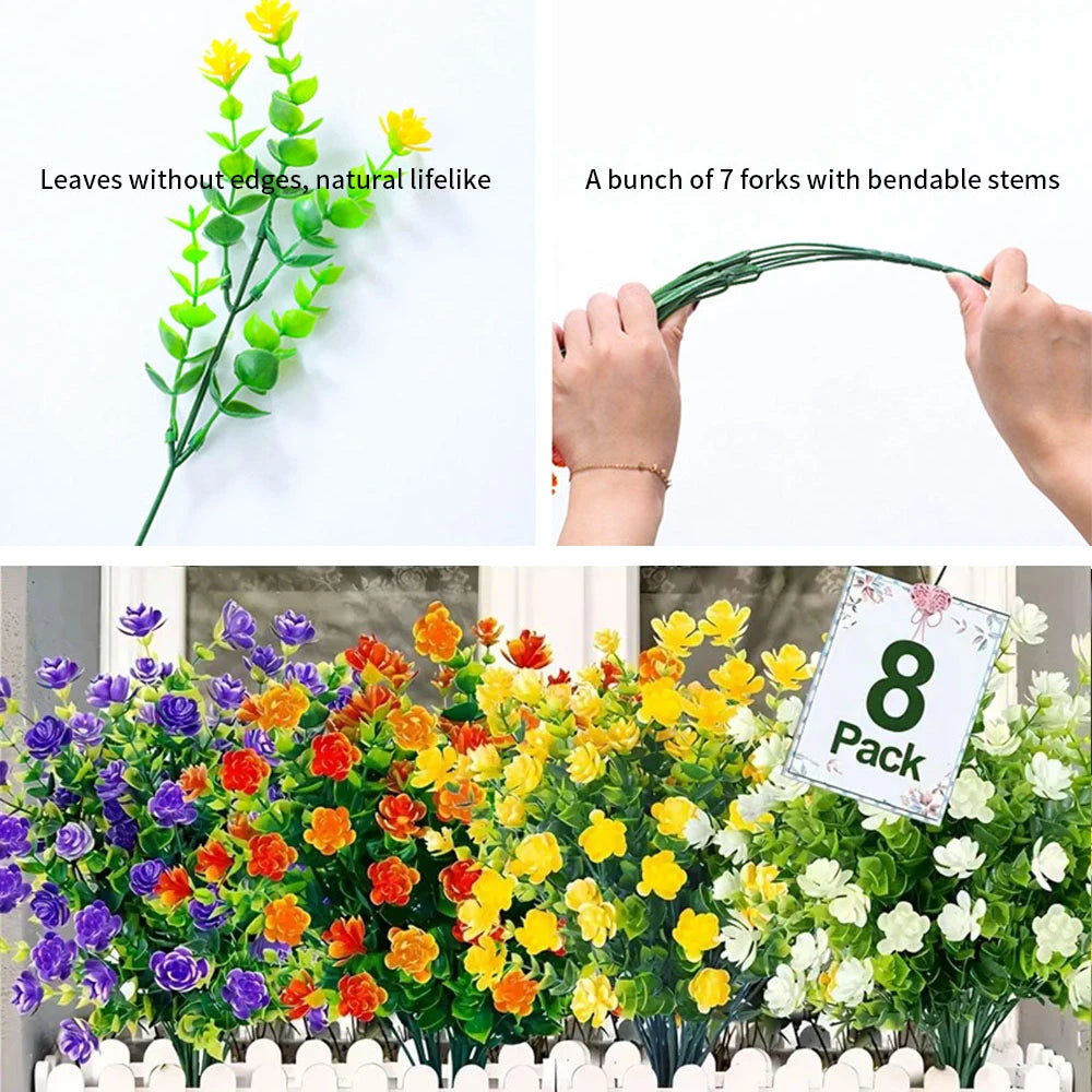 1/3 Bundle Artificial Flowers Outdoor Shrubs Plants UV Resistant Fake Flower Greenery for Office Kitchen Wedding Hotel Decor