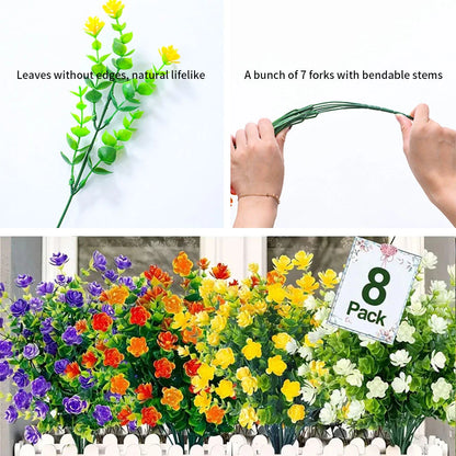 1/3 Bundle Artificial Flowers Outdoor Shrubs Plants UV Resistant Fake Flower Greenery for Office Kitchen Wedding Hotel Decor