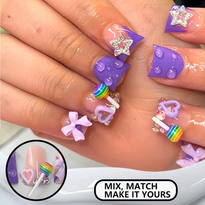 24pcs Nude Pink Sweet Fake Nails Short Duckbill Leopard Print French False Nails With 3D Bowknots Butterfly Cherry Press On Nail