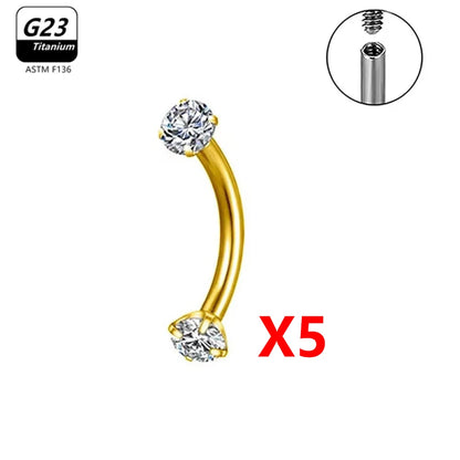 G23 Titanium Eyebrow Piercing Jewelry with Zircon – 1/5/50pcs Wholesale