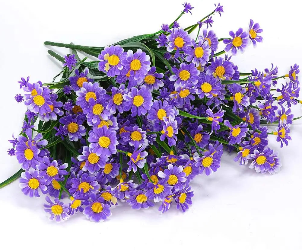 Artificial Daisies Flowers Outdoor UV Resistant Fake Foliage Plants Shrubs for Window Box Hanging Farmhouse Indoor Outside Decor