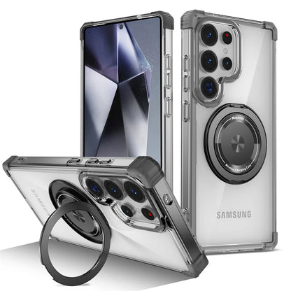 Rotating Magnetic Folding Stand Transparent Phone Case for Samsung S26 S25 Edge S24 S23 Plus FE S21 Ultra Armor Shockproof Cover