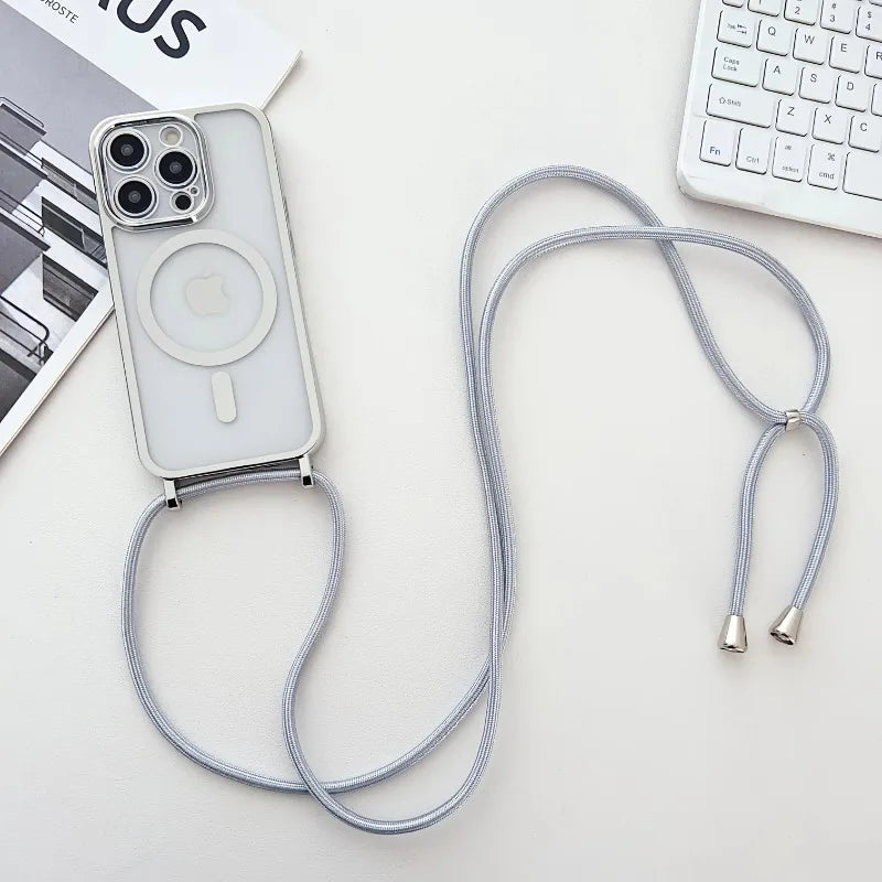 Crossboby Lanyard Plating Phone Case For iPhone Air 17 16E 16 15 14 13 12 11 Pro Max For Magsafe Magnetic Necklace Cord Cover