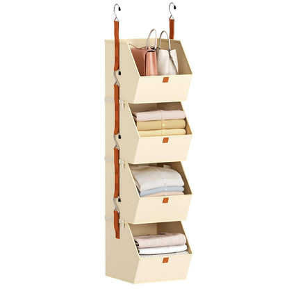 Hanging Closet Organizer 4 Tier - Clothes Hanging Shelves, Space-Saving Closet System, Storage Bins Bedroom Organization