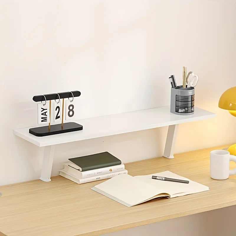 No-Drill Floating Desk Shelf - 3-Tier Solid Wood Wall Organizer | Tool-Free Installation for Home Office, Dorm Room Holds Books