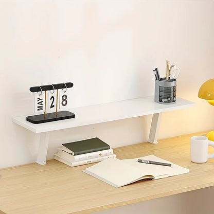 No-Drill Floating Desk Shelf - 3-Tier Solid Wood Wall Organizer | Tool-Free Installation for Home Office, Dorm Room Holds Books