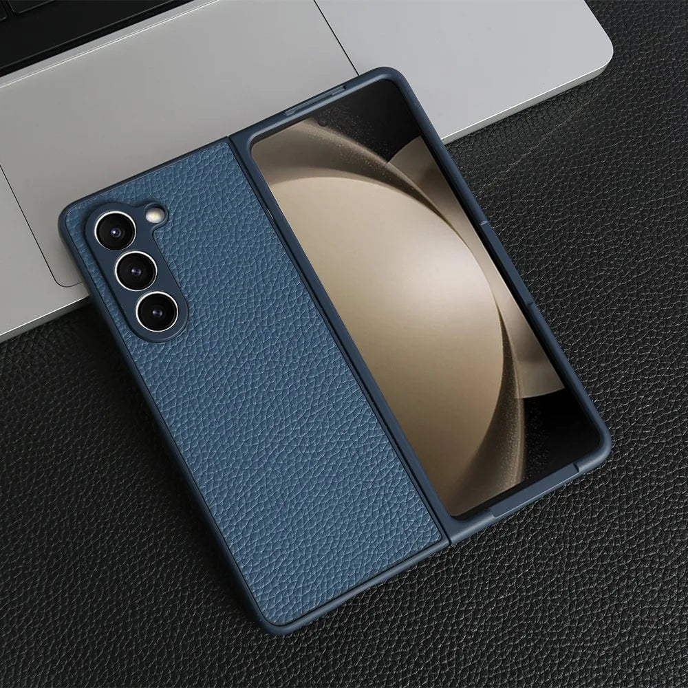 For Case Samsung Galaxy Z Fold 5 Fold4 Fold3 Fundas Luxury Litchi Genuine Leather Cases for Galaxy Fold5 Phone Cover Coque Shell