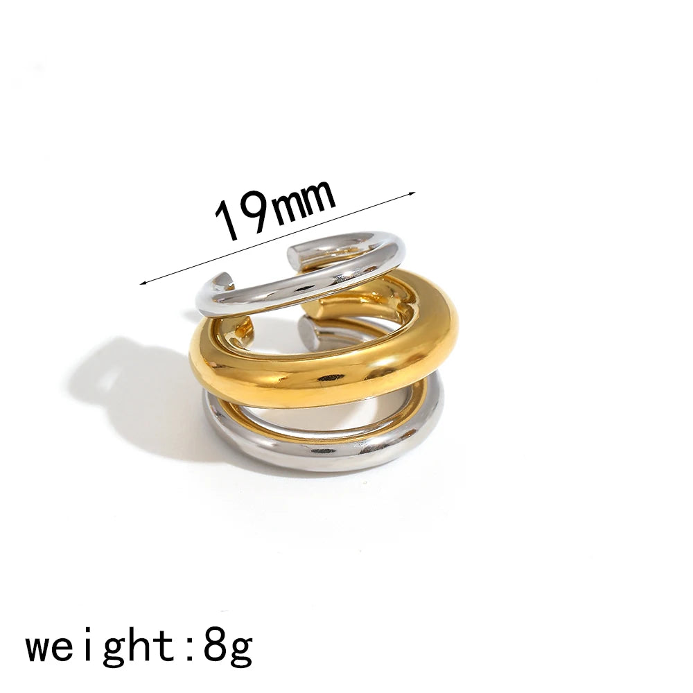 18K Gold Stainless Steel Multilayer Ear Clip – Waterproof Chunky Hoop