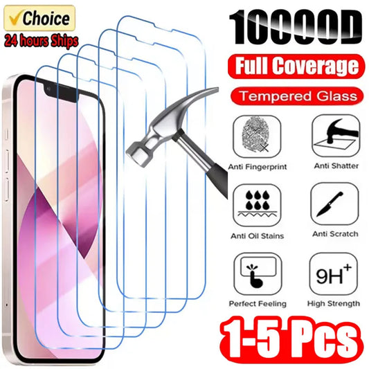 1-5Pcs Tempered Glass for IPhone 17 16 15 14 13 12 11 Pro Max Screen Protector for 12Mini 13Mini 7 8 14 Plus SE X XS XR Glass