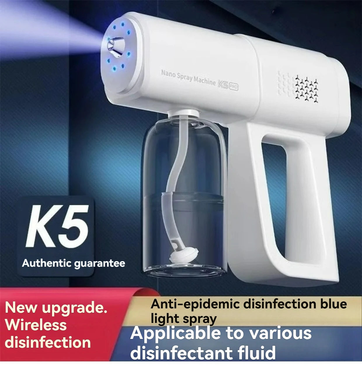 380ml electric nano blue light steam spray gun K5 wireless atomizing sterilizer C-type atomized household handheld sterilizer