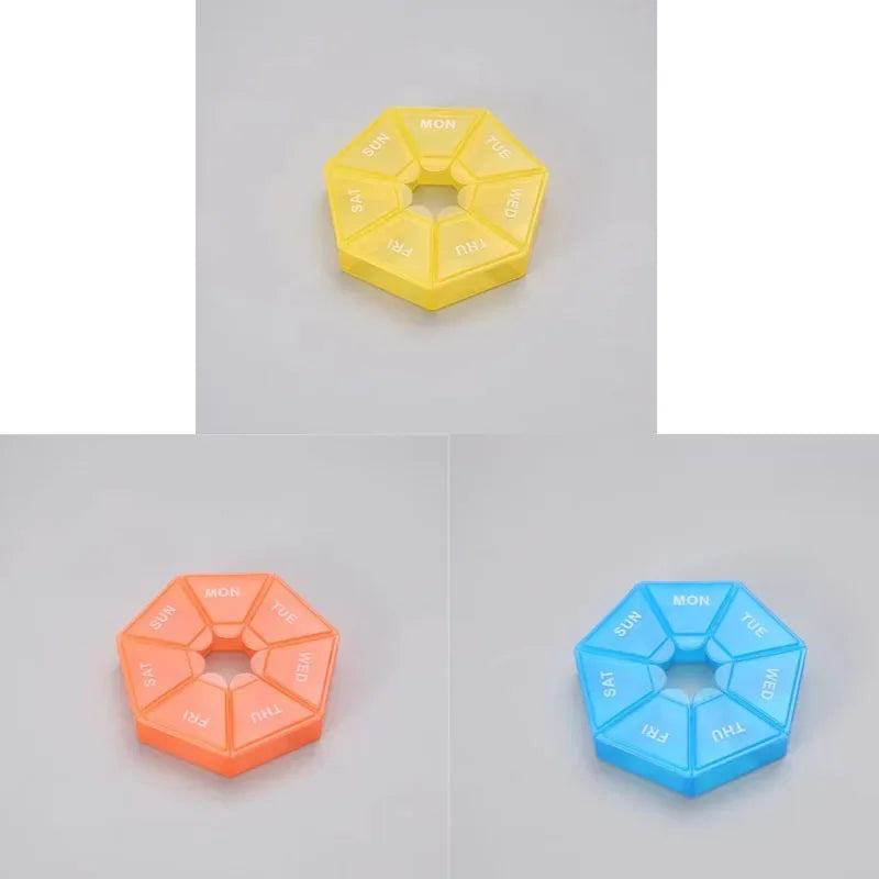 1/2/3Pcs A Week 7 Corners Pill Box Round 7 Boxes For One Week Small Pill Box Mini 7 Days Portable Points Medicine Jewelry Box