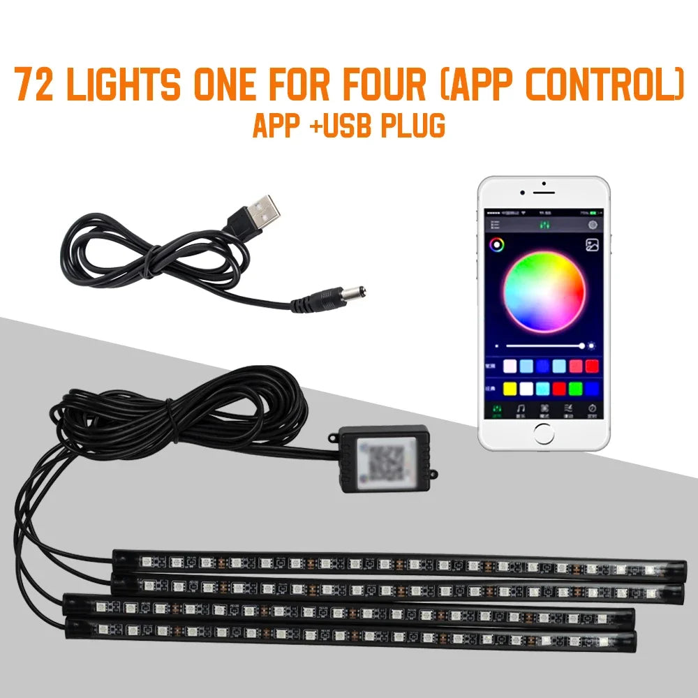 RGB Car Interior Ambient LED Light with Music Sync and App Control