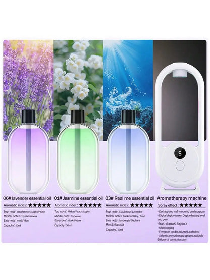 Rechargeable portable aromatherapy diffuser diffuser machine, aromatherapy essential oil, refreshing agent, deodorizer, 5-speed