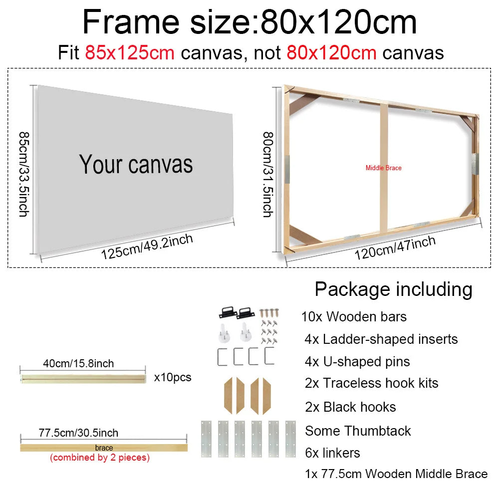 Various Sizes Canvas Frame Wooden Frames Natural Wooden Photo Oil Painting Canvas Diamond Painting Frames Canvas Wood Wall Frame