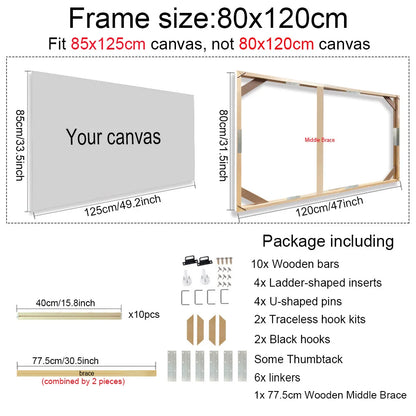 Various Sizes Canvas Frame Wooden Frames Natural Wooden Photo Oil Painting Canvas Diamond Painting Frames Canvas Wood Wall Frame