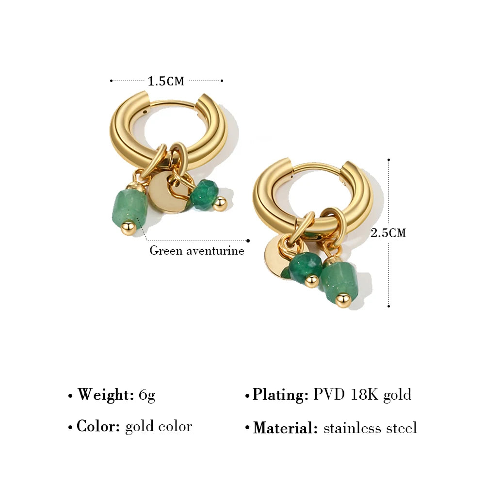 YA-CHAN Stainless Steel Hoop Earrings with Natural Stone & Zircon – Trendy Fashion Jewelry for Women