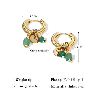 YA-CHAN Stainless Steel Hoop Earrings with Natural Stone & Zircon – Trendy Fashion Jewelry for Women