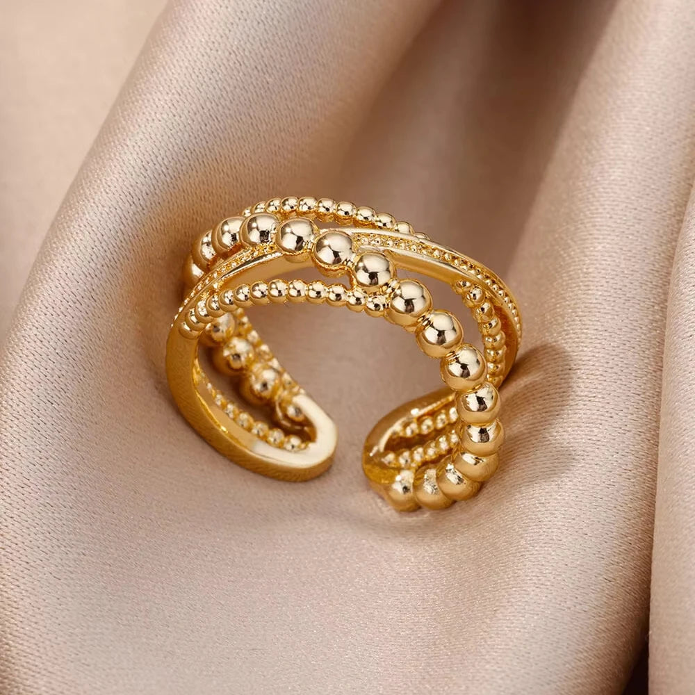 316L Stainless Steel Geometric Open Ring – Gold Color Waterproof Wedding Band
