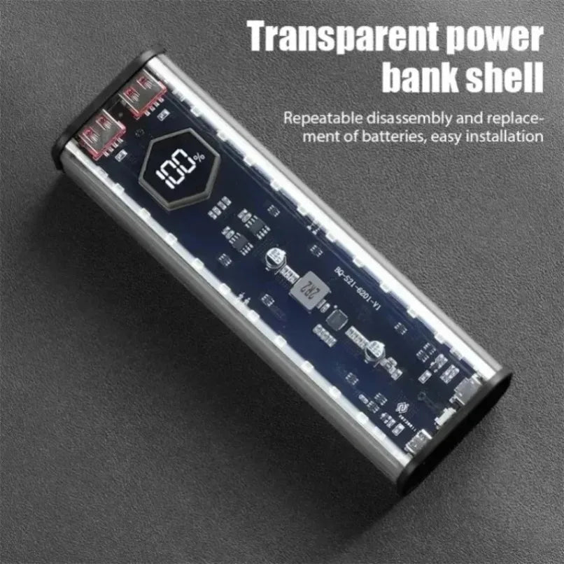 DIY Shell 4* 21700 Transparent Power Bank Holder Portable External Battery Pack with LED Display for iPhone Samsung Android