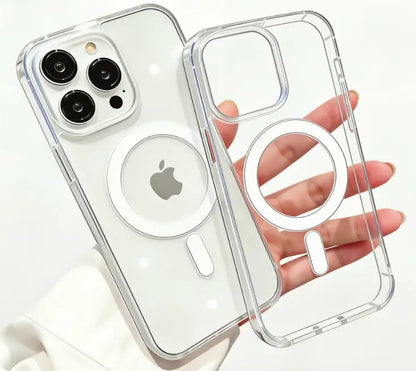 For Magesafe Magnetic Transparent Wireless Charge Case For iPhone 11 12 13 14 15 16 17 Air Pro Max Plus Mini Shockproof PC Cover