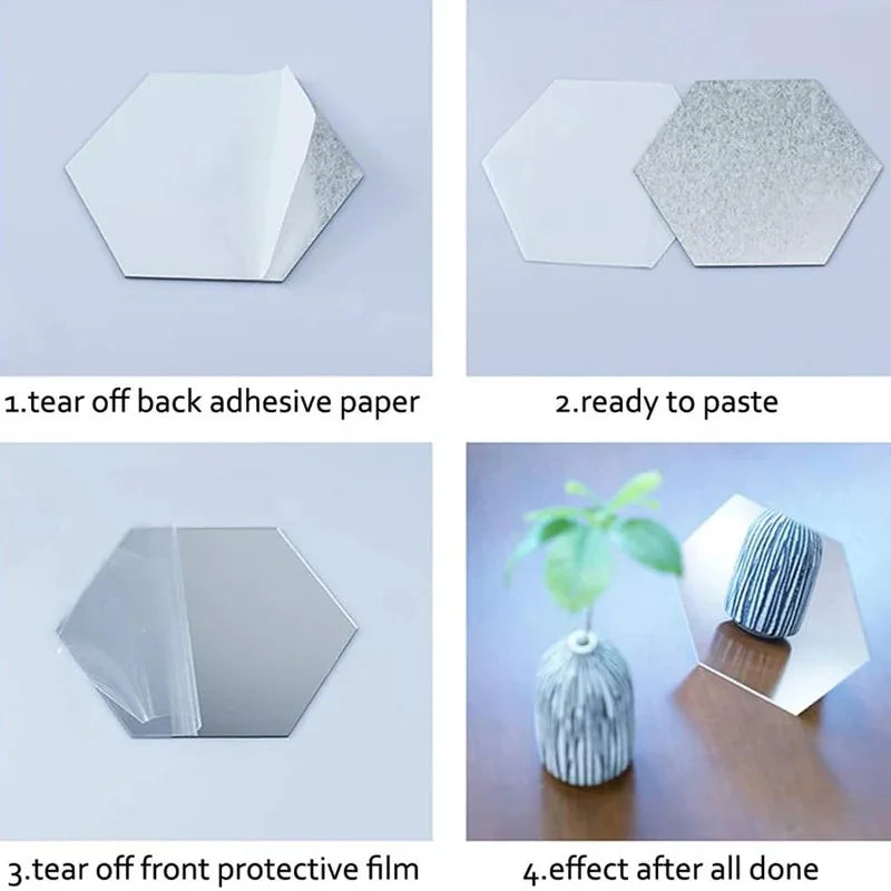 Hexagon Acrylic Mirror Wall Stickers – 6 or 12 Piece Set