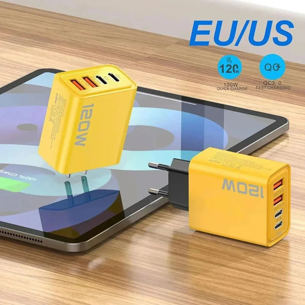 4 Ports USB C PD Charger Quick Charge 3.0 Type C USB Phone Chargers Fast Charging Adapter For iPhone 16 15 Samsung Xiaomi Huawei