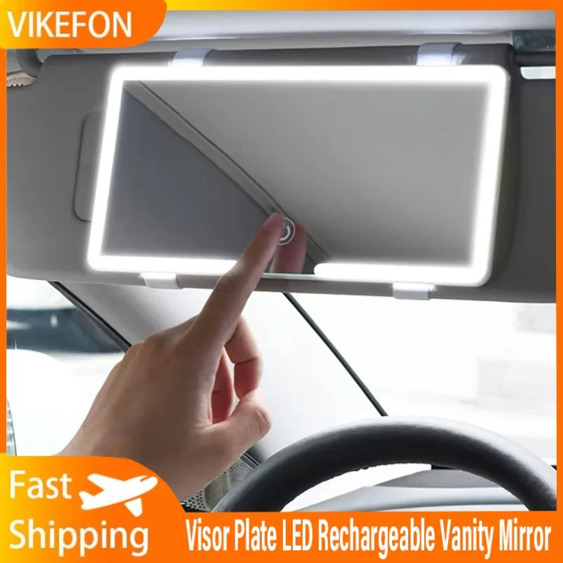Car Interior Mirrors Sun Visor Plate LED HD Makeup Mirror for Girls Women Rechargeable Fill Light Universal Thin Vanity Mirror