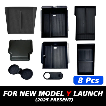 TEKSY 1/2/3/4/6/7/8pcs For Tesla New Model Y 2025 2026 Juniper ABS with Silicone Non-slip Mat Console & Armrest Storage Box