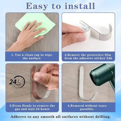 Self-Adhesive Stainless Steel Wall Hooks — Multi-Pack