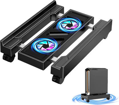 Adjustable Computer Tower Stand with Cooling Fan  Mobile CPU Holder 4 Rolling Casters  PC Floor Cart PC Riser Under Desk CPU