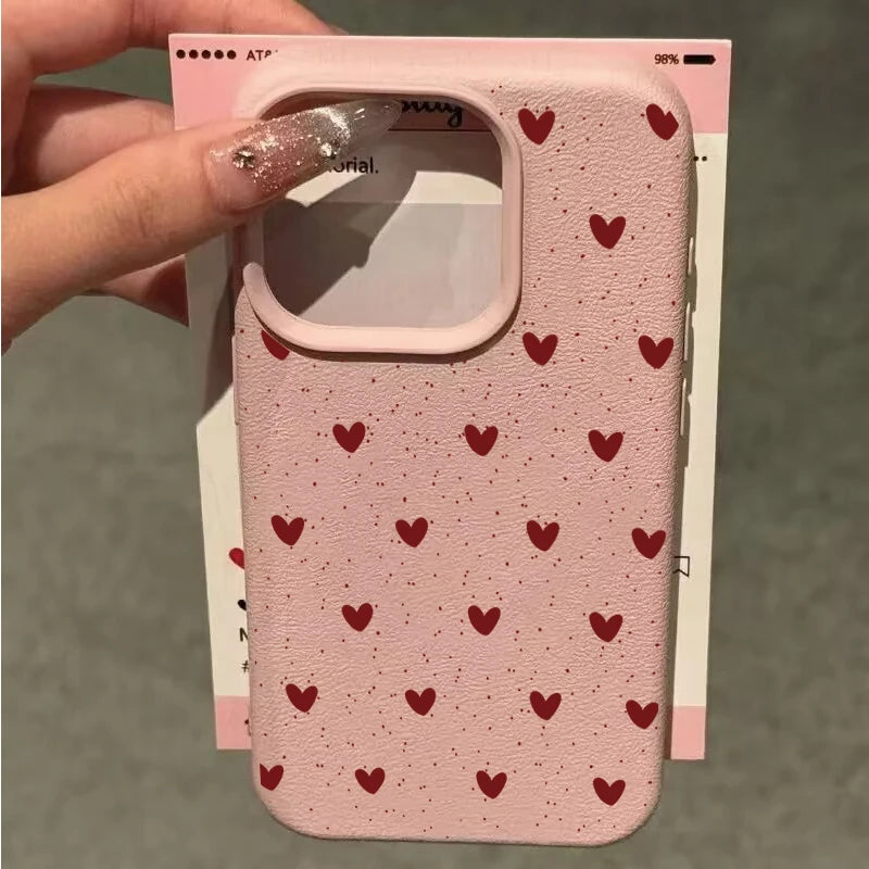 Phone Case For IPhone 17 Air 16E 11 12 14 13 15 16 17 Pro Max IPhone17 Cute Flowers Floral Love Heart Silicone Leather PU Cover