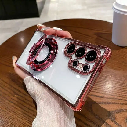 Transparent Electroplated Magnetic Stand Case Cover For Samsung Galaxy S26 S25 S24 S23 S22 S21 Ultra Plus FE A36 A35 A55 A54 A53