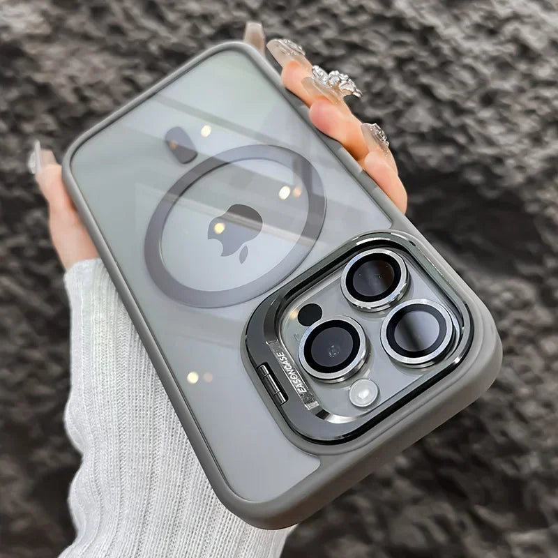 Luxury Magnetic Shockproof Phone Case For iPhone 16 15 14 13 12 11 Pro Max Plus Pro Funda Stand Glass Lens Protection Back Cover
