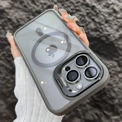 Luxury Magnetic Shockproof Phone Case For iPhone 16 15 14 13 12 11 Pro Max Plus Pro Funda Stand Glass Lens Protection Back Cover