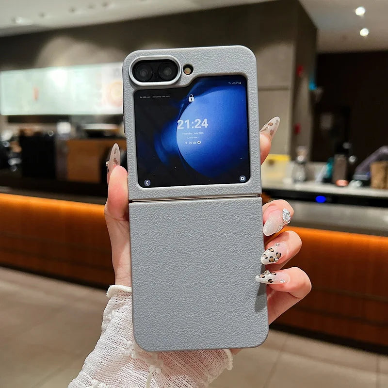 For Samsung Galaxy Z Flip 7 FE 6 5 4 3 5G Luxury Leather Case Shockproof Soft TPU Folding Phone Cover For Samsung Z Flip5 Flip6