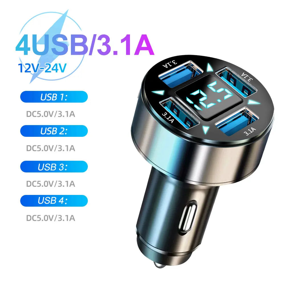 250W 5 Ports Car Charger Fast Charging PD QC3.0 USB C Car Phone Charger Adapter With Voltage For iPhone Samsung Huawei Xiaomi