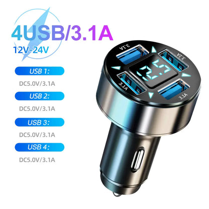 250W 5 Ports Car Charger Fast Charging PD QC3.0 USB C Car Phone Charger Adapter With Voltage For iPhone Samsung Huawei Xiaomi
