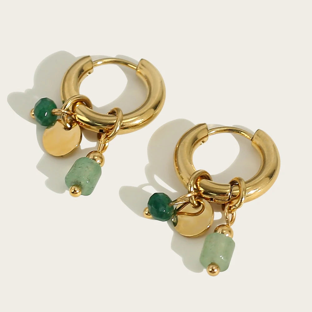 YA-CHAN Stainless Steel Hoop Earrings with Natural Stone & Zircon – Trendy Fashion Jewelry for Women