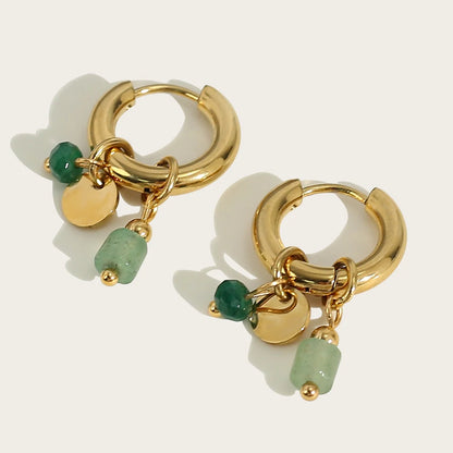 YA-CHAN Stainless Steel Hoop Earrings with Natural Stone & Zircon – Trendy Fashion Jewelry for Women