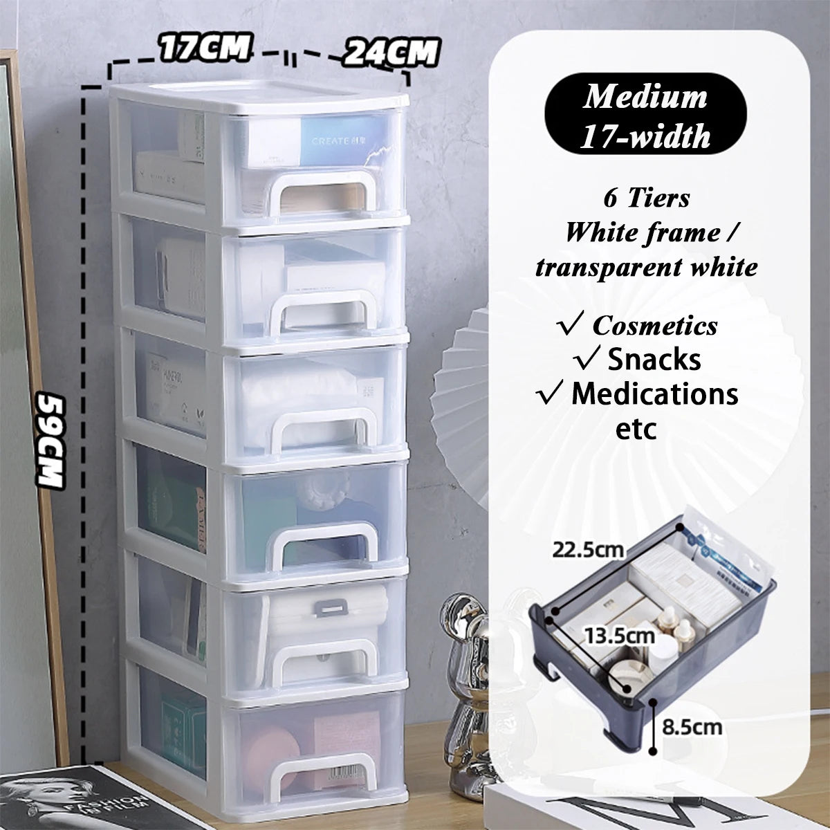 Clear Desktop Storage Box with Drawer Heightened Table Organizer Plastic Office storage cabinet  for Stationery cosmetics