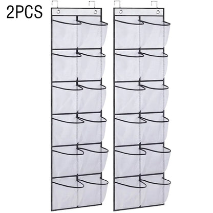12 Pockets Over the Door Shoe Organizer Large Mesh Pockets With 2 Hooks Transparent Fabric Shoe Rack Storage Bag For Bedroom