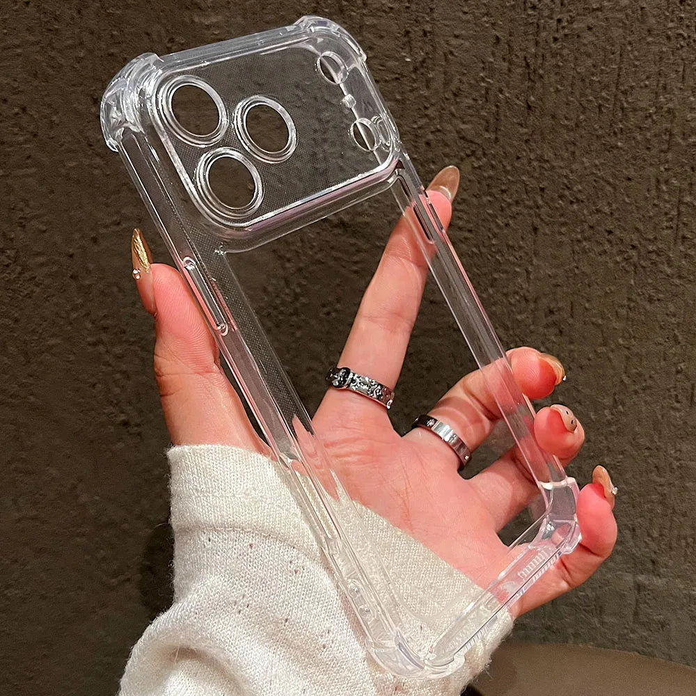 Luxury Transparent Silicone Phone Case For iPhone 17 16 Pro Max 15 14 13 12 11 Pro Max Air 16E X XS 7 8 Plus Shockproof Cover